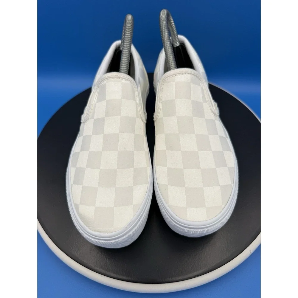 Vans Classic Slip On Stackform Checkerboard Women 7.5 White Ivory Platform Shoes